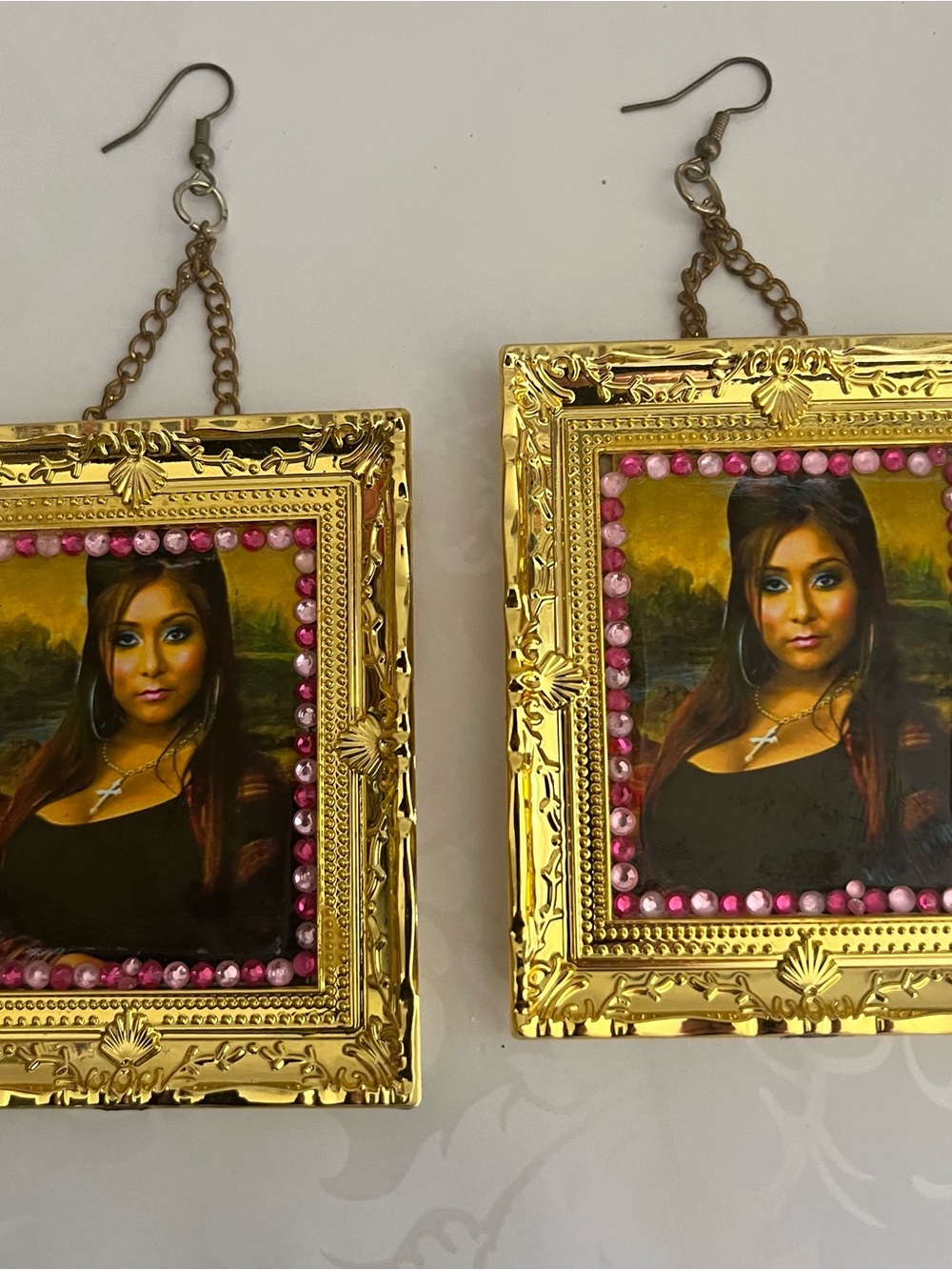 Gold Snookielisa Earrings with Pink Rhinestones